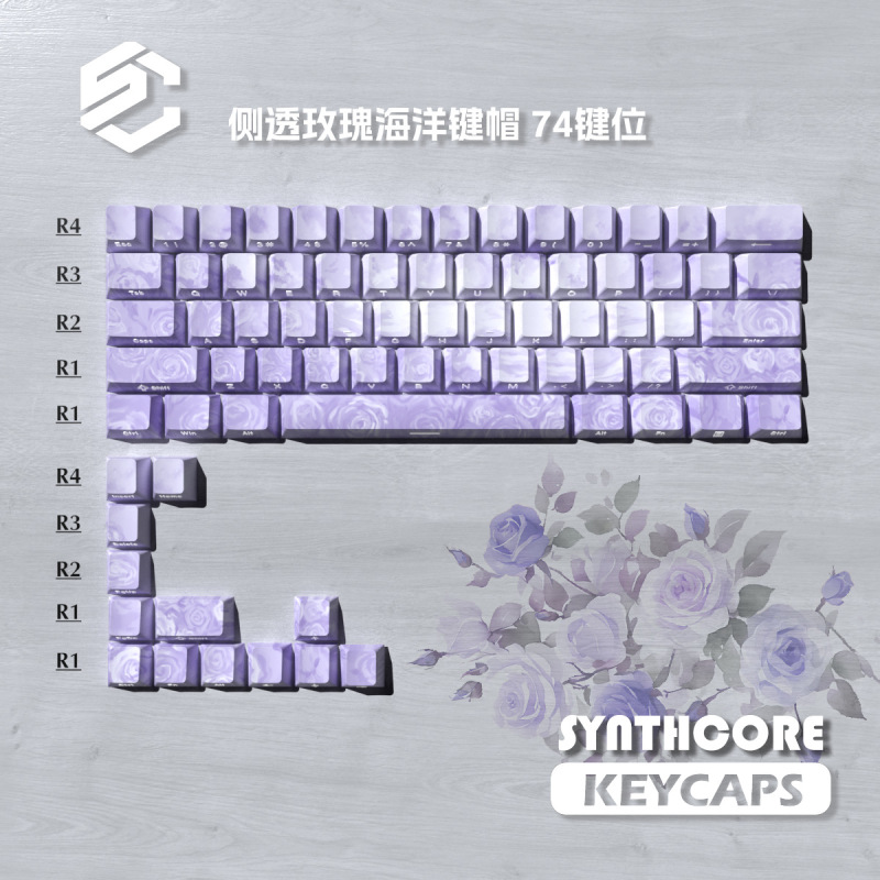 ローズコーストキーキャップ箱入りサイド刻印半透明オリジナルカスタムキーキャップ5面昇華桜ピンクウーティング|undefined