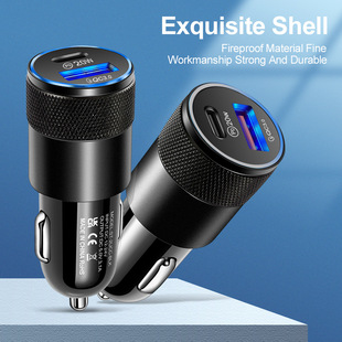 3.1A USB + PD metal car charger aluminum alloy steel gun car charger mobile phone car charger cross-border wholesale