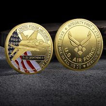 美国空军F-35战斗机 烤漆彩色纪念章外国硬币工艺品跨境猎鹰纪念