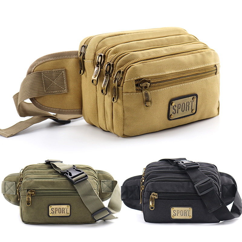 Factory direct new men's and women's canvas multi-functional large-capacity waist bag multi-layer money Business bag outdoor chest bag