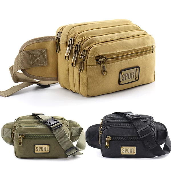 Factory direct new men's and women's canvas multi-functional large-capacity waist bag multi-layer money Business bag outdoor chest bag