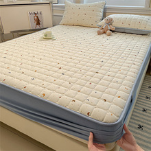 夹棉防水床笠皱皱纱印花加厚防尘防滑隔尿席梦思床垫保护罩批发