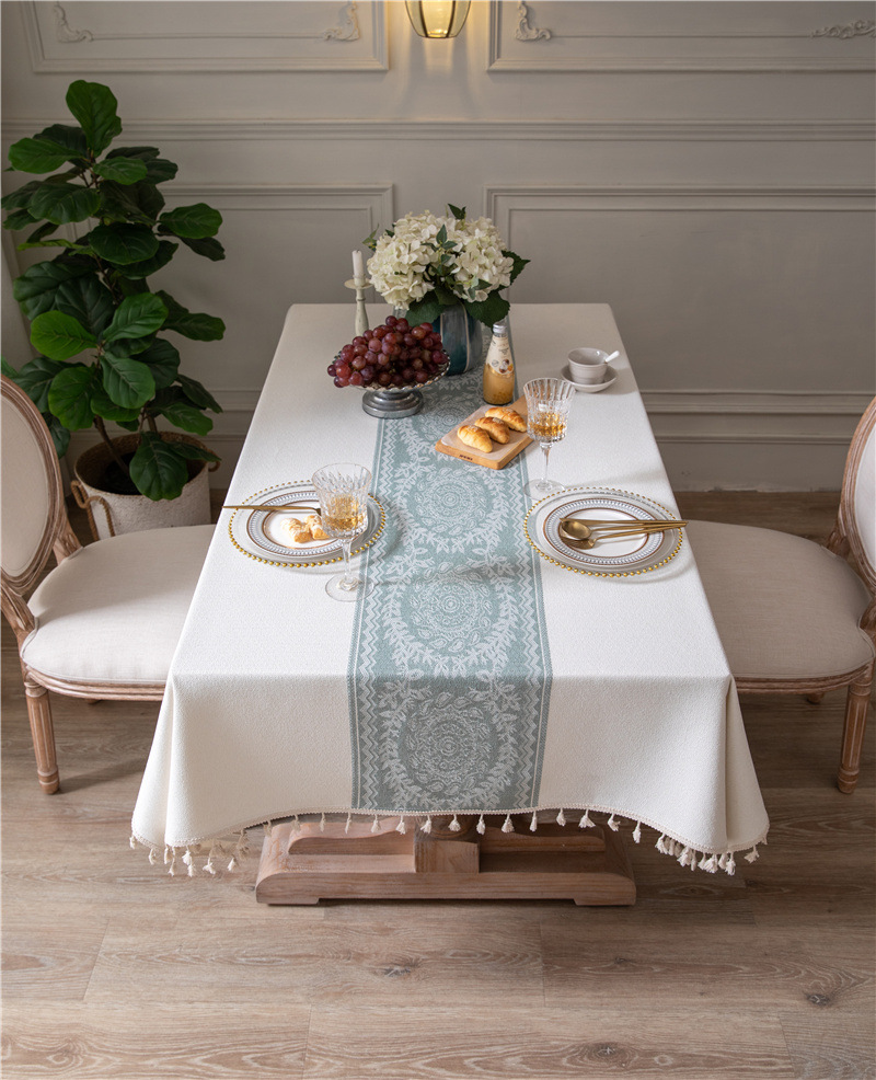Tovaglia rettangolare da caffè/pranzo in jacquard di poliestere vintage con nappe, ideale per tavolini da caffè, con INS Cross-border Full Polyester Jacquard Vintage Floral Tassel._voghion.com