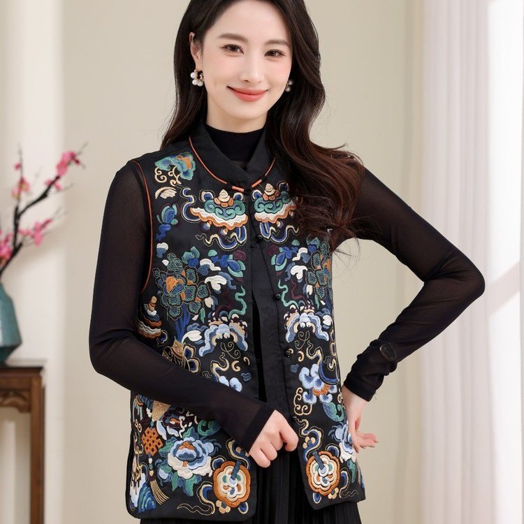 重工刺绣双面提花宽松马甲女春秋季新款立领外套减龄显瘦百搭上衣|undefined