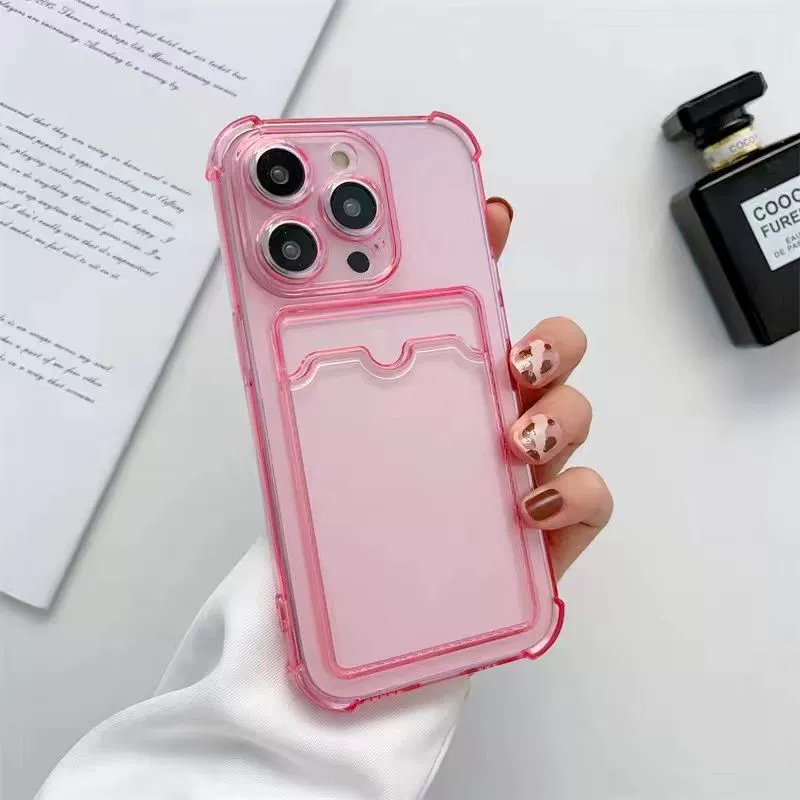 Чехол для iPhone 6–16 серий, прозрачный ТПУ с держателем карт, лёгкий