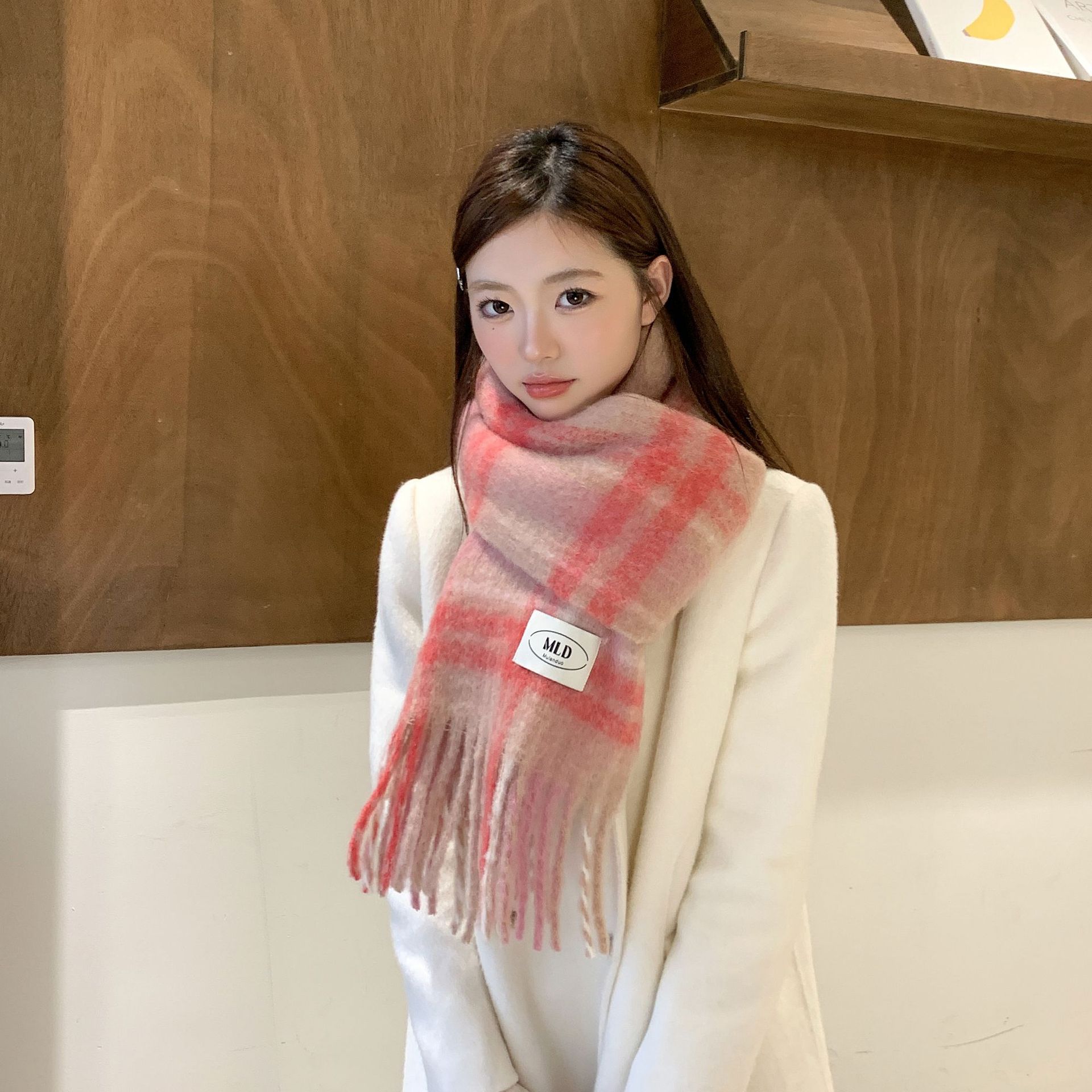 Coreano azul y blanco cuadrado bufandas de bordas unisex otoño y invierno engrosado calentamiento collar bufandas de lana de mar