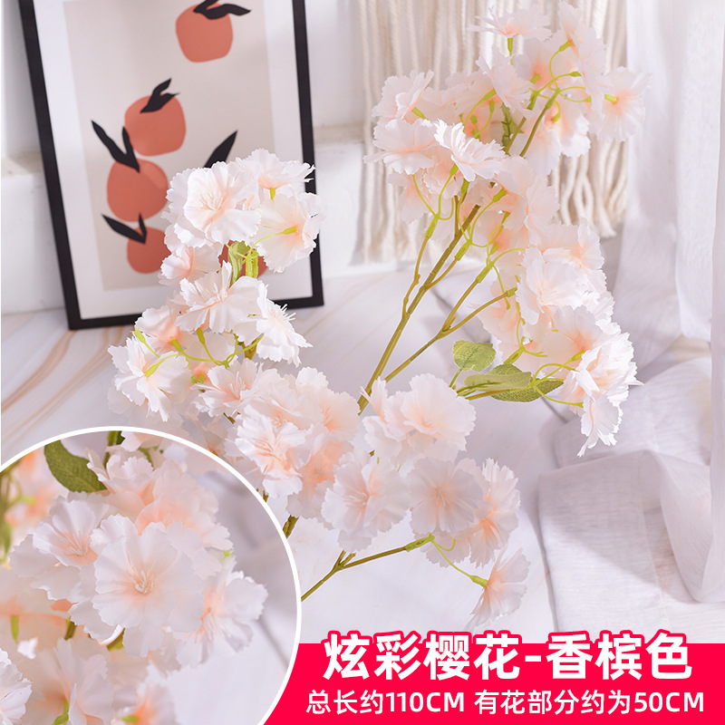Simulación de flores de cerezo flor de plástico decoración flor falsa caña ingeniería paisajística al por mayor cifrado árbol de cerezo flores de seda de techo artificial