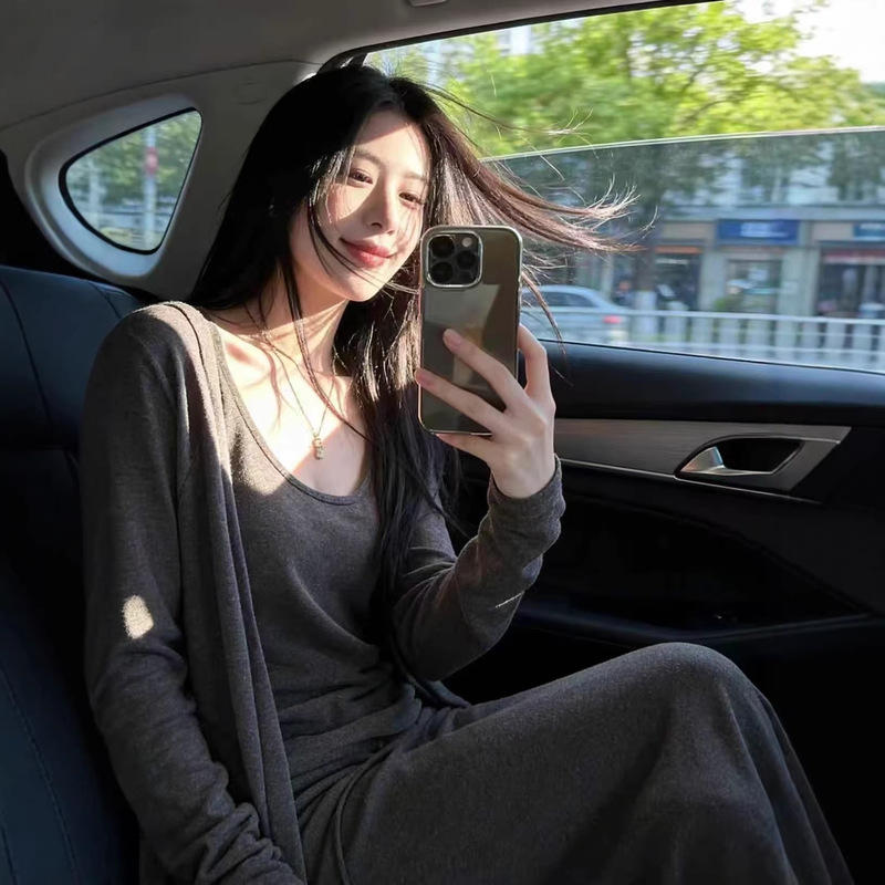 26 Super Soft and Comfortable Loose-Fitting Long-Sleeve Knit Sweater + Camisole + High-Waisted Skirt Three-Piece Set
