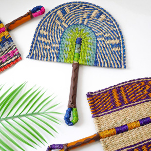 Vietnam Seaweed Woven Straw Fan Wall Hanging African Elements ins Style Wall Decoration Daily Summer Hand Pui