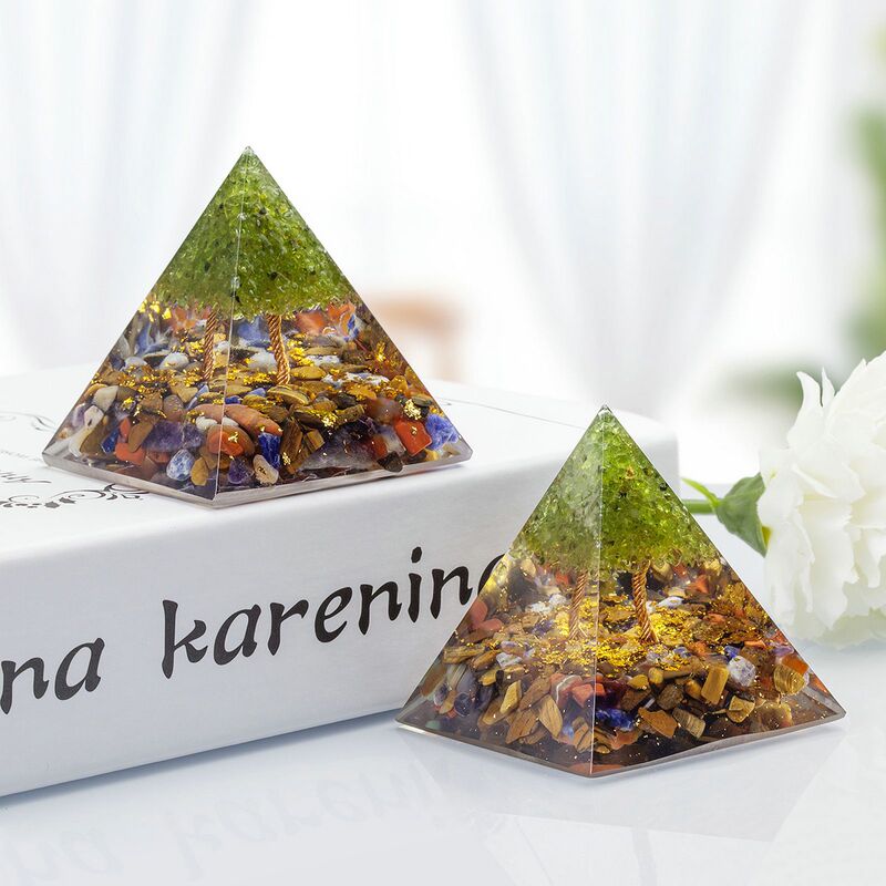 树脂金字塔摆件 橄榄石组合水晶碎石生命树 能量发生器 家居摆设 图 9