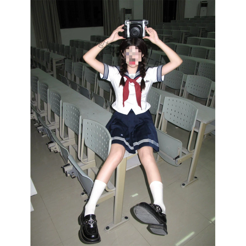 Униформа моряка колледжа в японском стиле. Комплект униформы JK для женщин, темно-синяя рубашка с воротником, утягивающая плиссированная юбка с высокой талией.