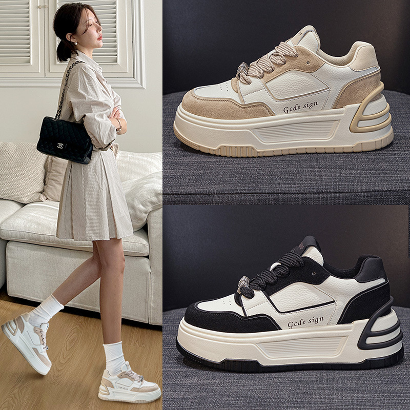 内增高女鞋2025春季新款女鞋百搭厚底板鞋松糕底休闲鞋小白鞋女