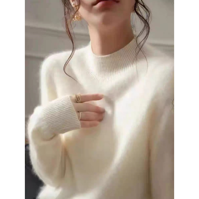Seasonal Version [Seamless] Half-High Collar [Cashmere Brushed] Wool Brushed Basic Classic Knit Base Shirt