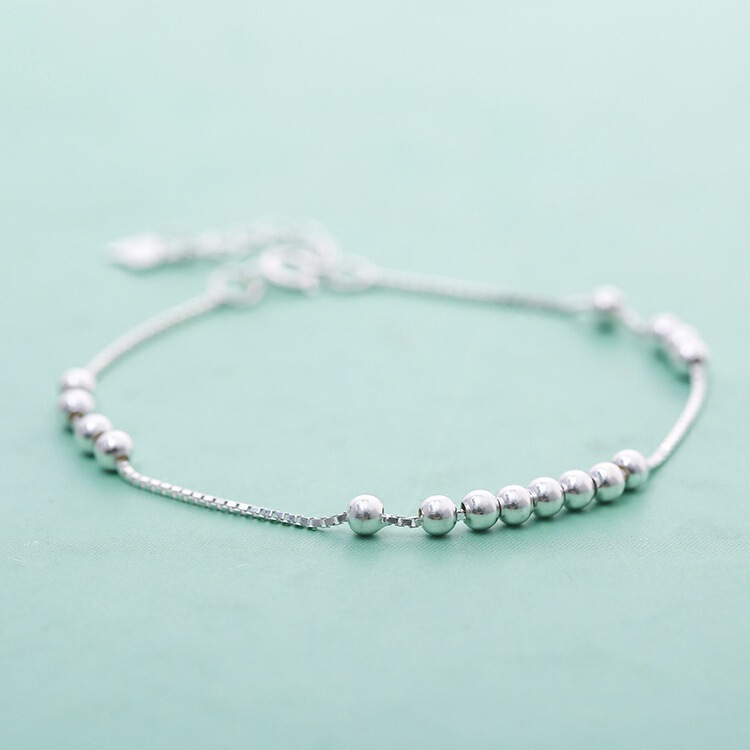S925 Silver Bracelet Women's Japanese-Korean Style Distinctive Light Bead Small Silver Ball Bracelet Fashion Round Bead Simple Bracelet