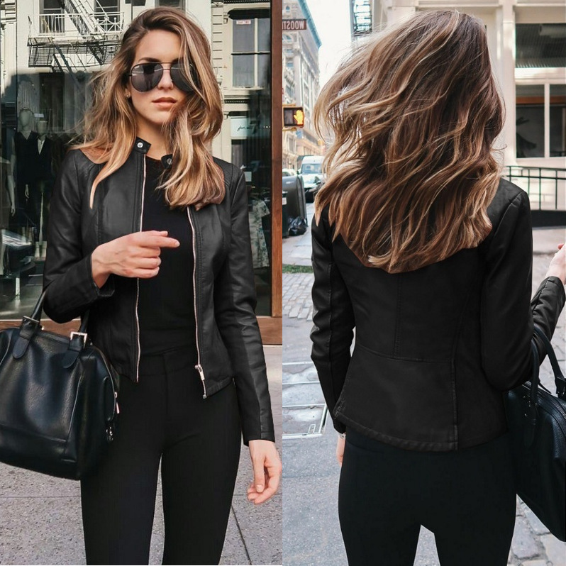 2025 European and American Cross-Border Amazon Wish New Autumn and Winter Women's Fashion Leather Pu Short Suit Jacket 2025 European and American Cross-Border Amazon Wish New Autumn and Winter Women's Fashion Leather Pu Short Suit Jacket
