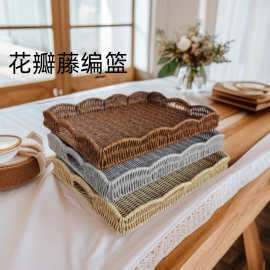 简约家用仿藤编收纳筐蔬菜水果篮桌面杂物编织筐客厅藤编面包托盘