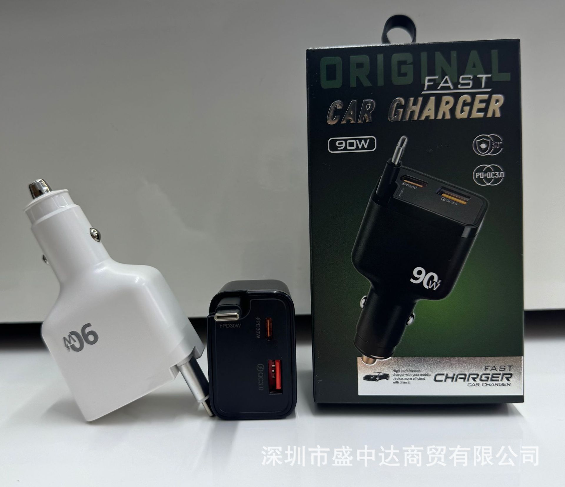 PD90W Retractable Cable Fast Charging Head Multi-port TYPE-C Car Charger Suitable for Apple and Samsung Ultra-fast Chargers