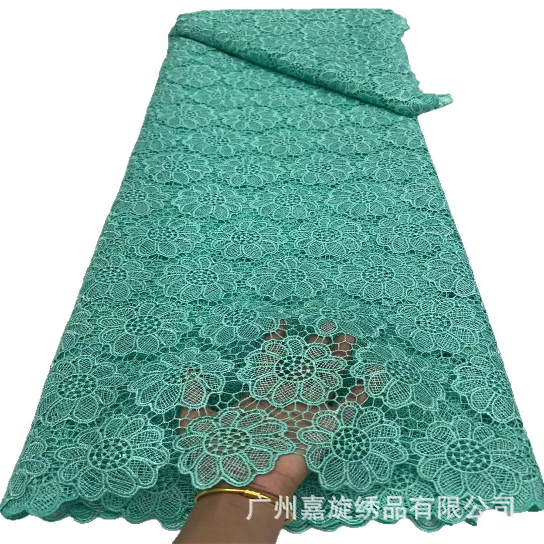 Tela de encaje africana con bordado de girasoles huecos, soluble en agua, para vestidos de moda femenina, encaje seco para mujer image 6