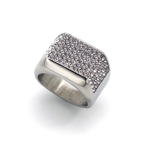 Wish European and American Trendy Nightclub Hip Hop Hiphop Ring Stainless Steel Gold Plated Full Diamond Men's Ring