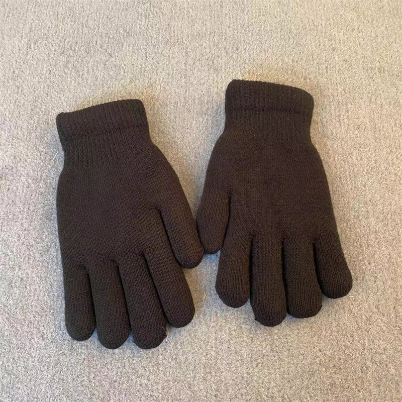 Fábrica al por mayor de lana de punto de doble capa engrosada de lana forrada caliente a prueba de frío guantes de dedo negro puro de algodón acolchado noreste grueso