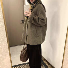 冬季新款加厚法式名媛韩系毛呢外套中长款立领呢子大衣女小个子
