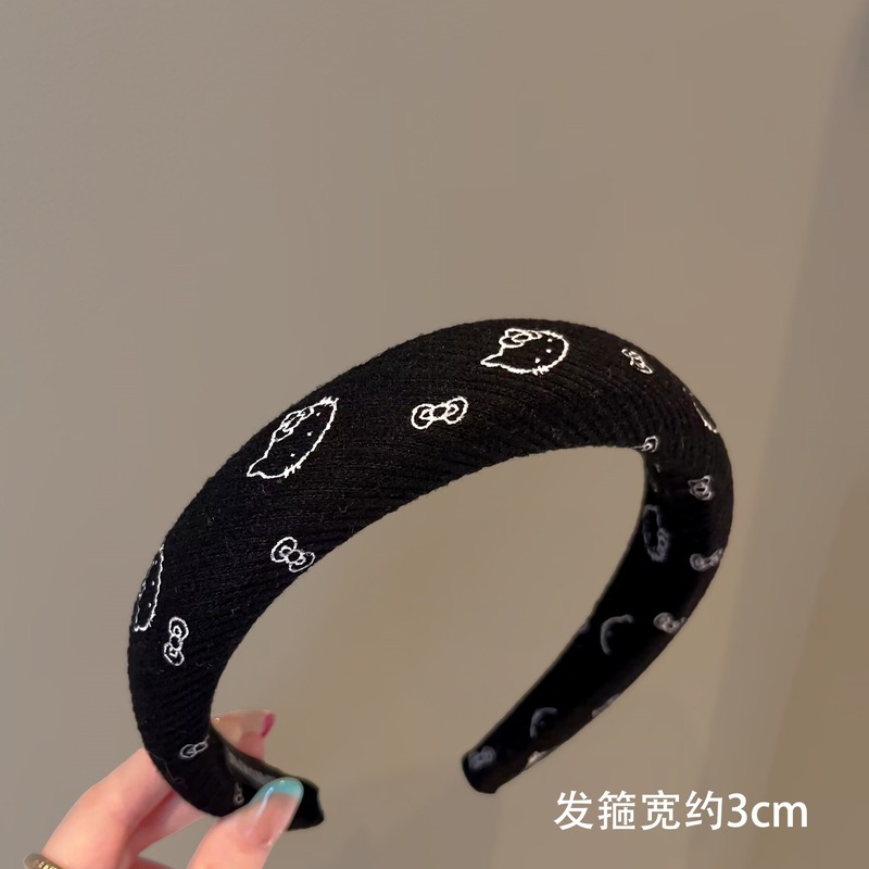 可爱KT猫咪针织发箍高颅顶海绵头箍少女感洗脸发卡外出发饰秋冬新|undefined