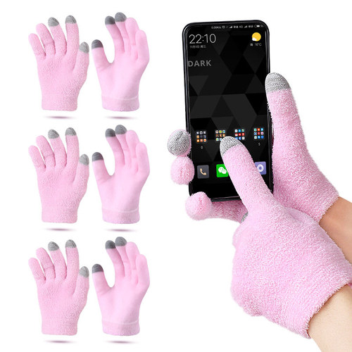 Feather yarn touch screen gloves for women winter warm thickened non-slip driving outdoor full finger gloves gel