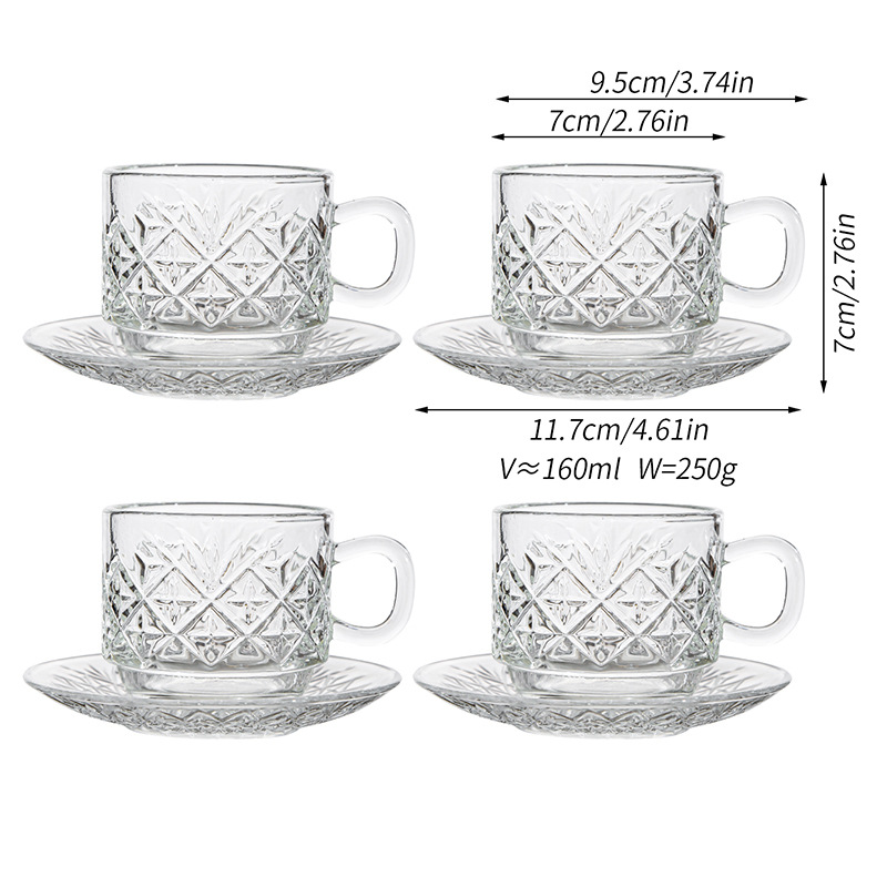 Taza de café americana transfronteriza de alto valor Taza de vidrio Diseño de plato Té de la tarde de sentido avanzado Taza de vidrio con leche condensado