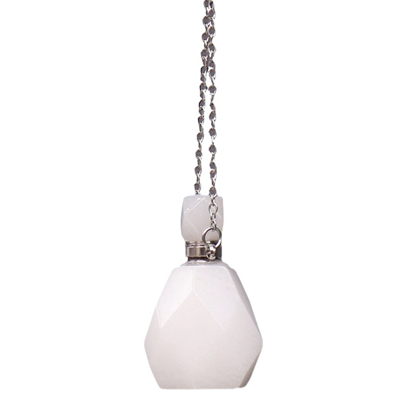 Comercio exterior Venta caliente fluorita Piedra Natural cristal botella de perfume collar Cadena de acero inoxidable botella de perfume collar de cristal al por mayor