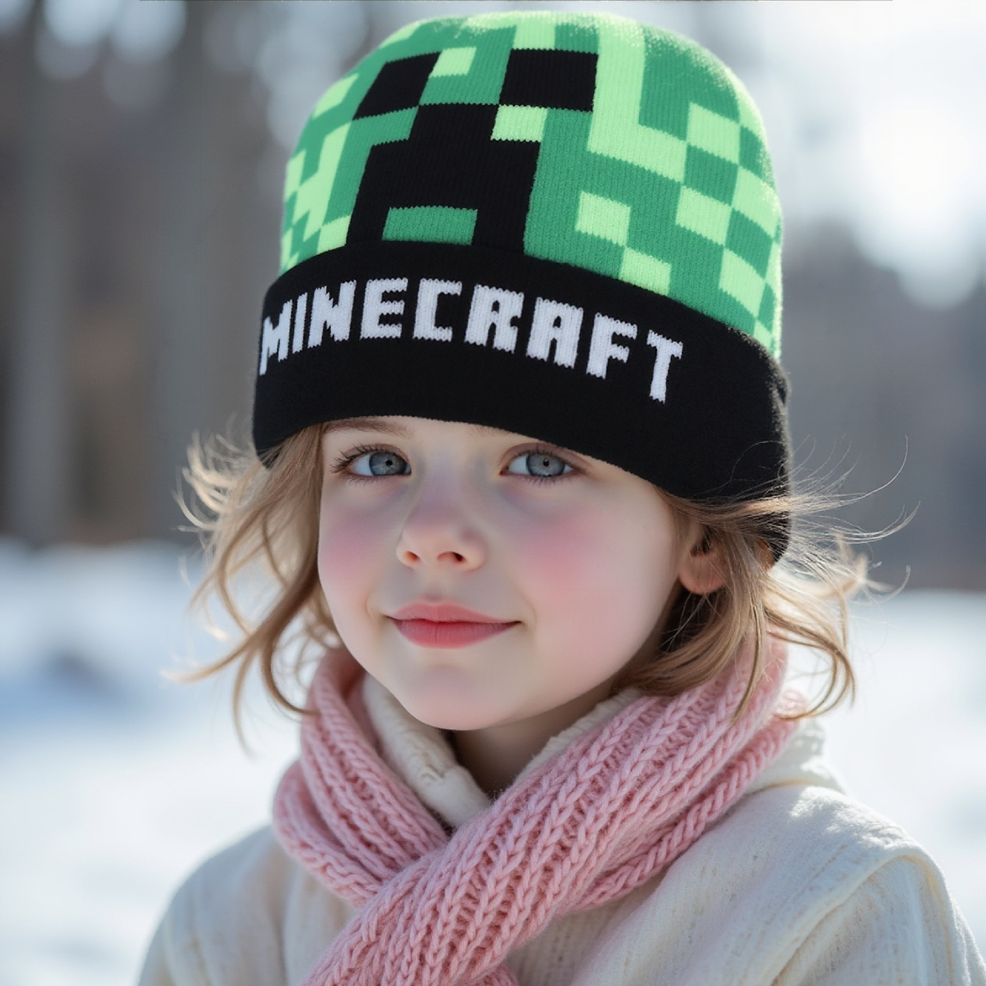Cross-Border New Model of the Same Style as Minecraft Children's Knitted Hat for Autumn and Winter, Outdoor Warm Woolen Hat for Boys and Girls