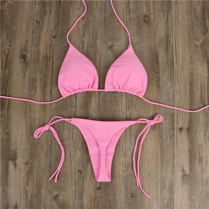 Bikini Set Women, Triangle Top with Adjustable Tie, Split/Side-Tie Bottom, European Style