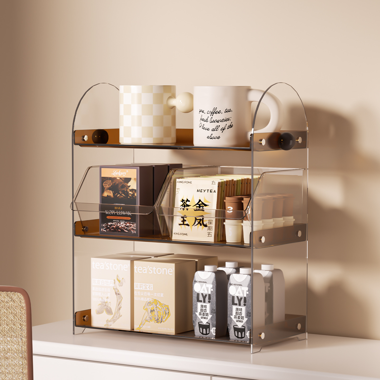 Medieval Style Desktop Storage Rack Multi-Layer Tea Bag Rack Kitchen Water Cup Storage Rack Drawer-Type Drain Rack Coffee Cup Rack