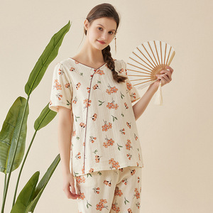 여성용 중국풍 풀오버 반팔 크롭팬츠 HW375