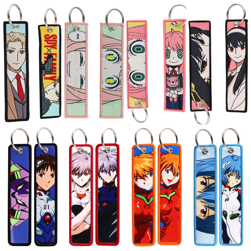 Spy Woven Label Keychain Evangelion Lanyard Student Office Id Badge Holder Fabric Anime Merchandise Car Keychain