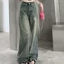 拖地高腰美式秋季牛仔裤