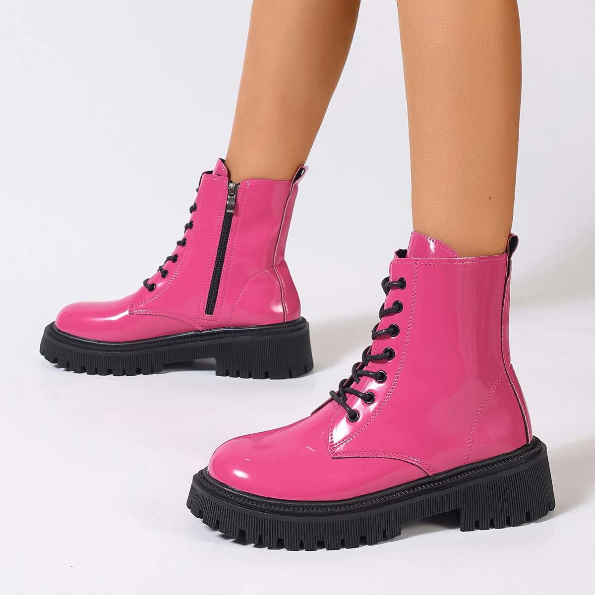 plus Size Lace-Up British Style Retro Martin Boots mid Heel Ankle Winter Cowboy Boots for Women_vogvips.com