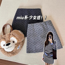 灰色波点毛呢半身裙女冬季a字短裙子2025新款韩系小个子辣妹穿搭