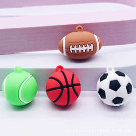 创意新款PVC软胶仿真足球篮球钥匙扣配件 橄榄球网球钥匙链小配饰