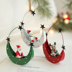 クリスマス鉄芸異形ペンダント月亮船雪だるまヘラジカサンタクロースクリスマスツリー掛け吊り下げ飾りテーブル置物
