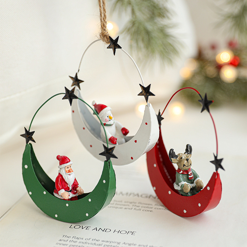 Navidad colgante de hierro forjado forma alienígena nave luna muñeco de nieve alce Santa colgante árbol de Navidad colgante decoración de mesa