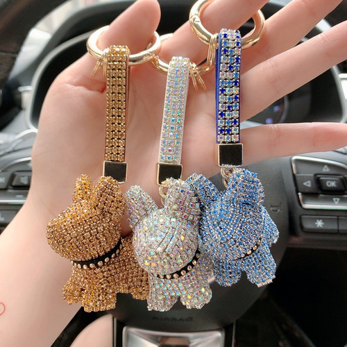 Diamond-encrusted cute cartoon creative gift French bulldog car keychain pendant bag pendant dog key accessories