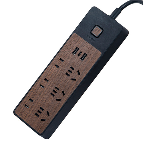Wood grain socket office with USB charging plug board, multifunction multi-port with cord power strip extension cord