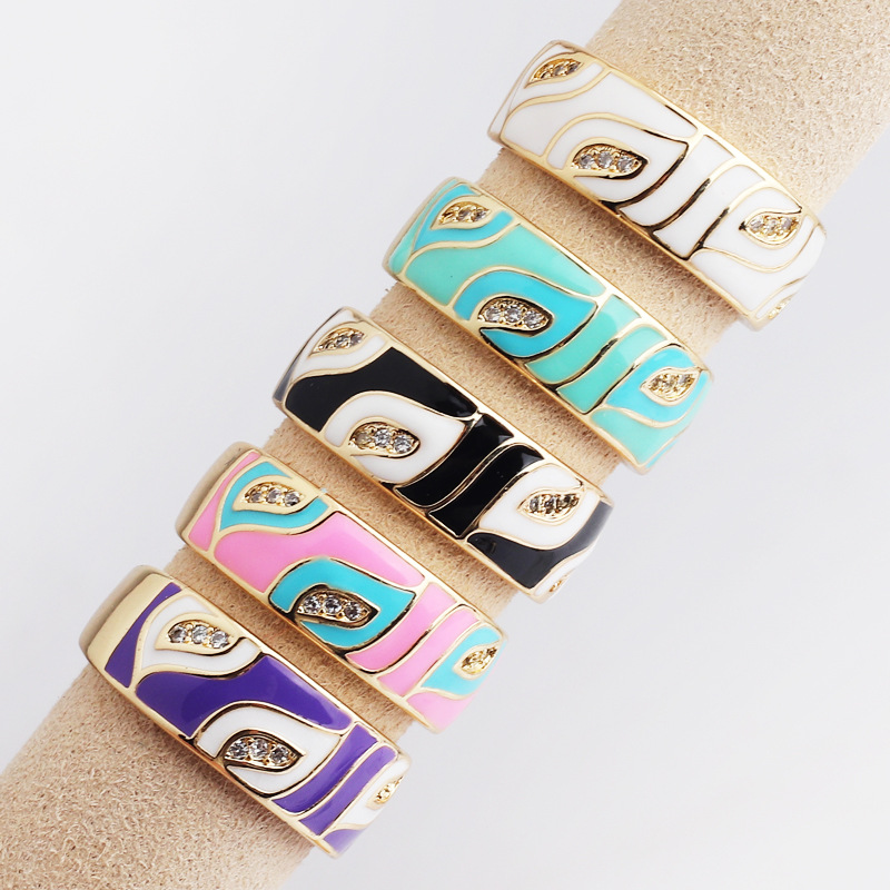 Simple Style Leaf Copper Open Ring Inlay Zircon Copper Rings