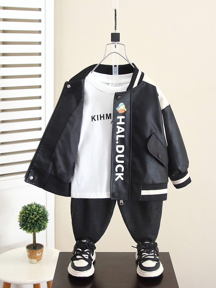 6174 Little Yellow Duck Boy Otoño Chaqueta de cuero 2025 Primavera y otoño Nuevo estilo Chaqueta de cuero de otoño para bebé Chaqueta de cuero Tendencia