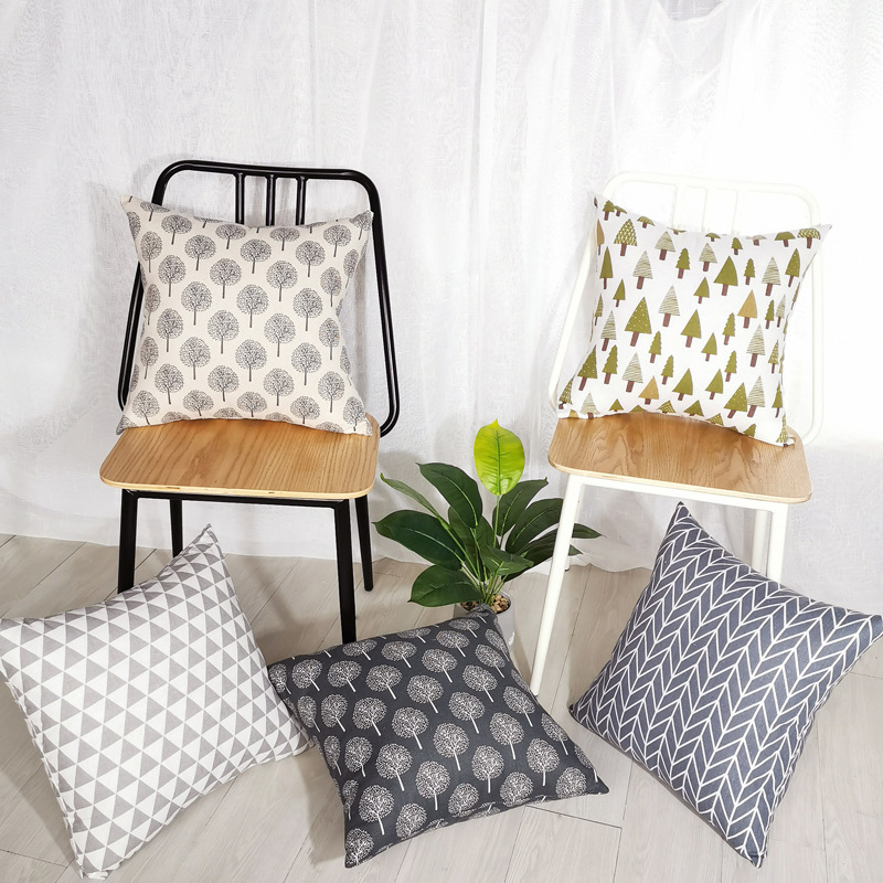 New cotton and linen style printed pillow sofa cushion backrest linen pillow cross-border temu Xiyin AliExpress
