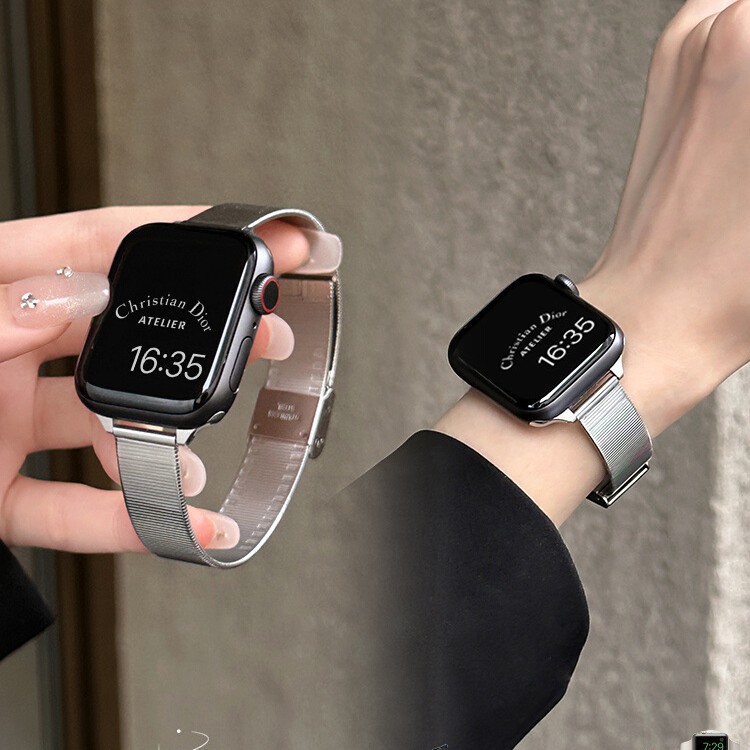 Suitable for Apple S11 Stainless Steel Watch Strap Small Waist Cat Eye Glossy Women's Applewatch Snap Watch Strap