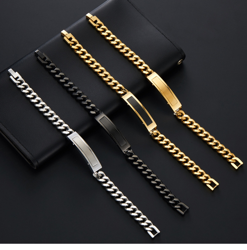 Holiday Occasion Hip-Hop Customization Laser Engraving Solid Color 304 Stainless Steel Plating Men's Bracelets Men's Chain Bracelets
