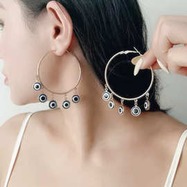 欧美跨境土耳其蓝色眼睛吊坠耳环恶魔之眼耳圈民族风耳饰女批发