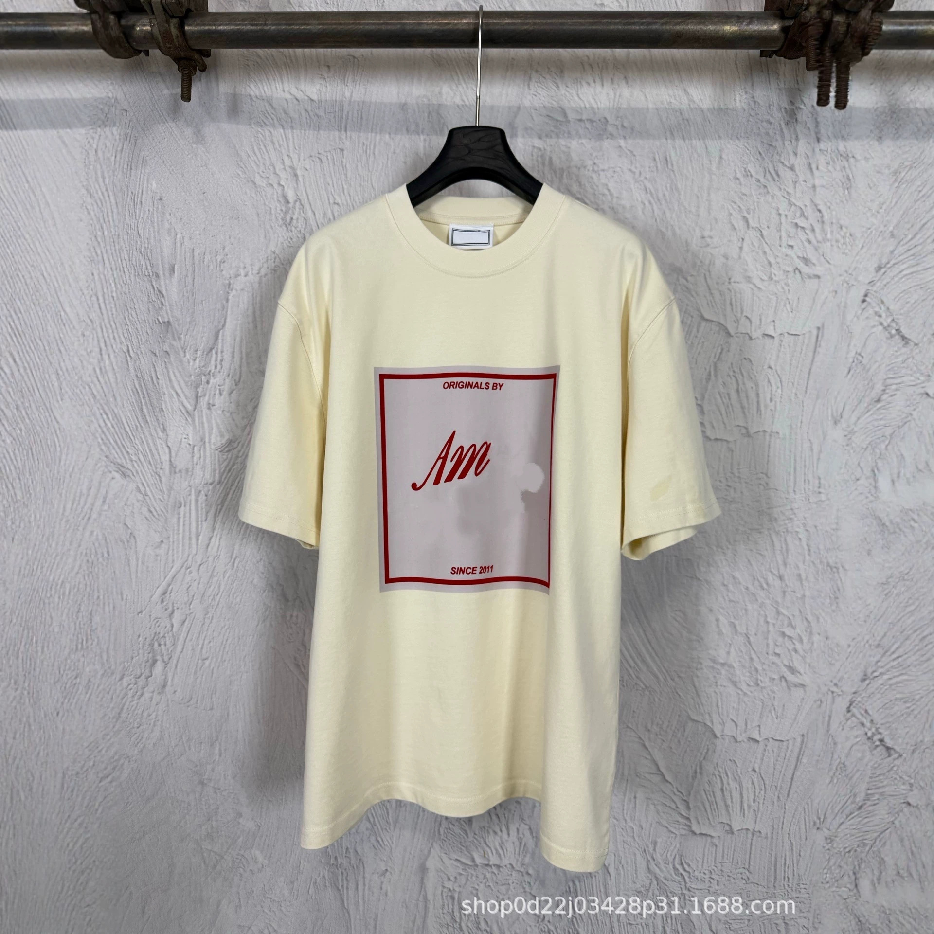 Heavyweight 400g Ami 26Ss Letter Flocking Print Basic Versatile Thick and Structured Loose-Fit Unisex T-Shirt