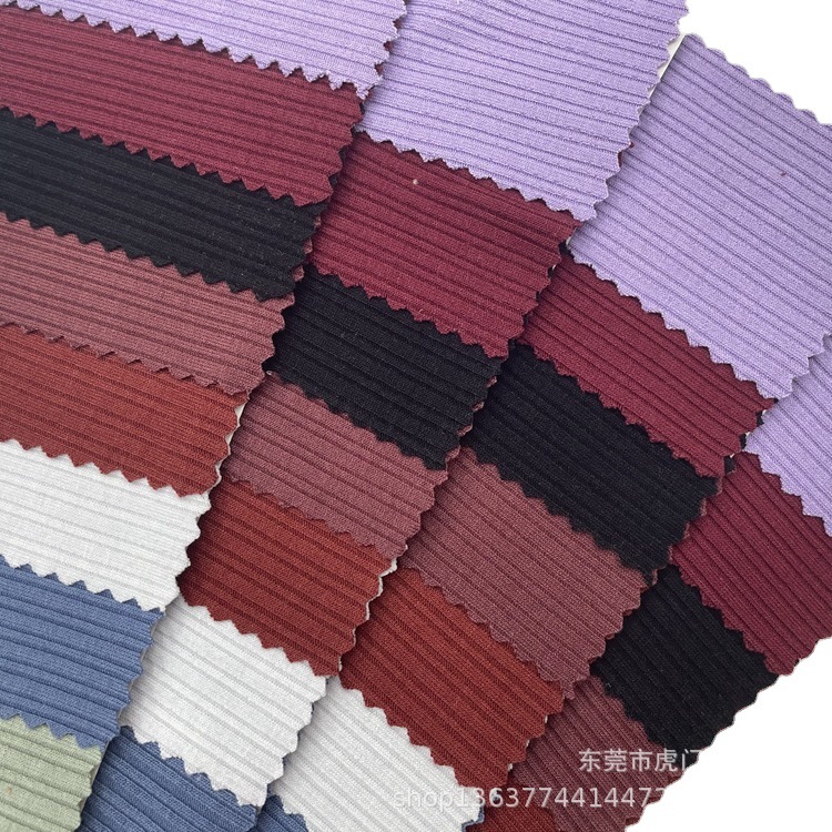 现货供应针织双坑条布 TR字母坑条罗纹布韩国双条 针织衫开衫面料